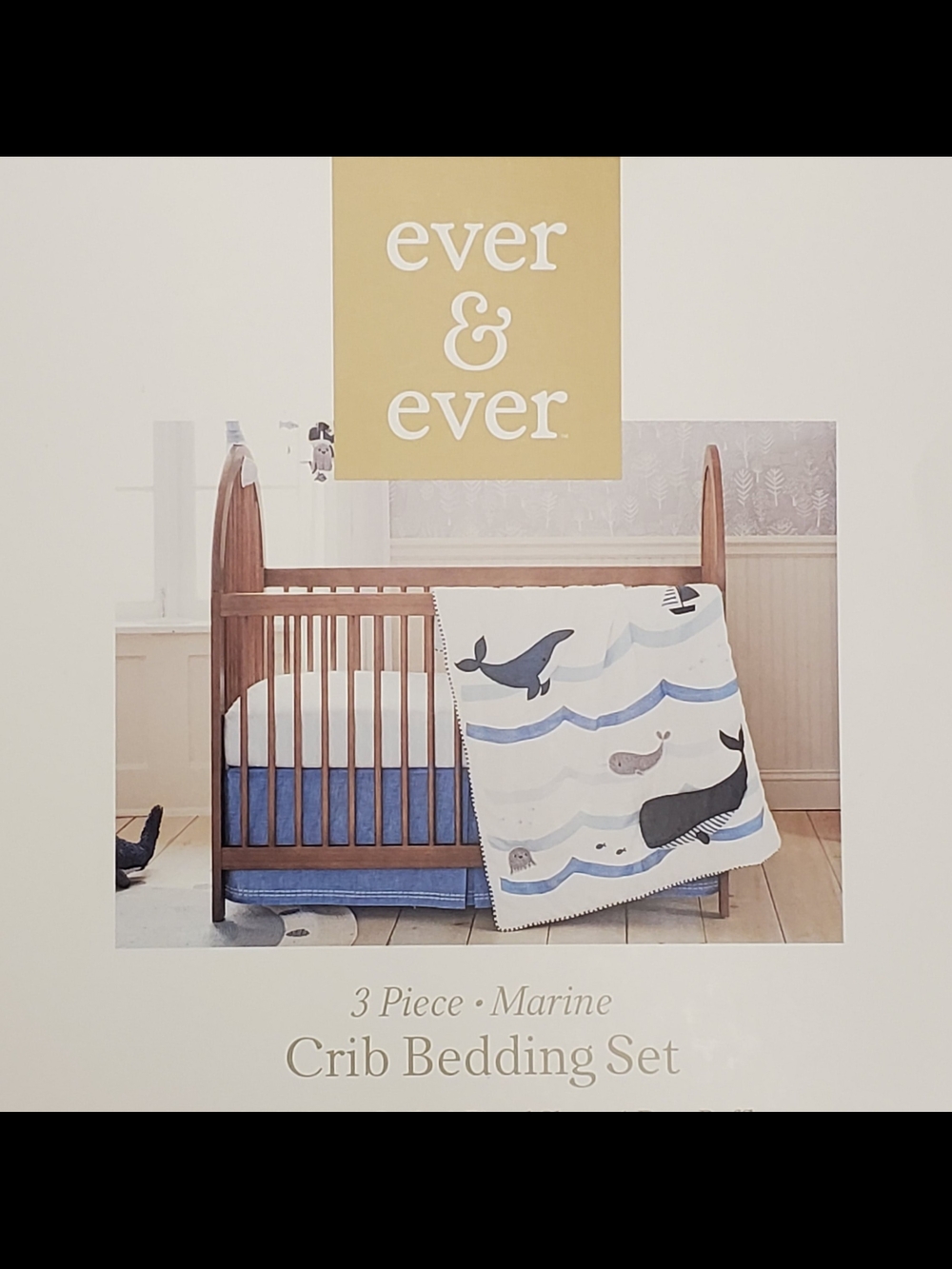 EVER &EVER Marine 3-Piece Crib Bedding Set Standard Size in Blue and White New!
